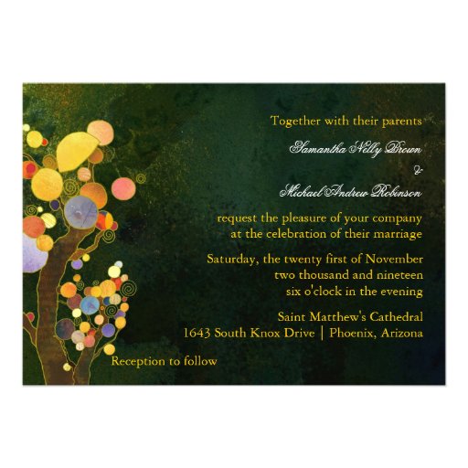 Romantic Love Trees Wedding Invitation (Dark Back)