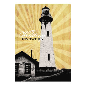 Romantic modern elegant Lighthouse beach Wedding Personalized Invitations