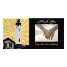 Romantic modern elegant Lighthouse thank you Custom Photo Card