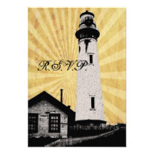 Romantic modern elegant Lighthouse Wedding RSVP Invites