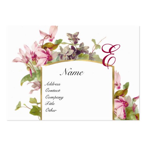 ROMANTIC MONOGRAM,Cyclamens pink green white Business Cards (front side)