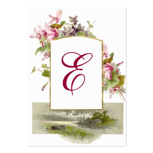 ROMANTIC MONOGRAM,Cyclamens pink green white Business Cards (back side)