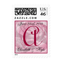 Romantic Monogram Letter A Pink Rose Stamp