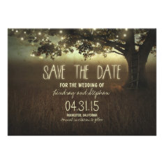 romantic night lights rustic save the date cards