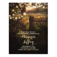 romantic night lights rustic save the date cards post card