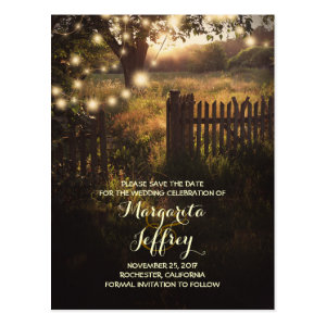 romantic night lights rustic save the date cards postcard