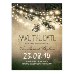 romantic night lights rustic save the date postcards