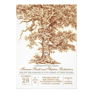 Romantic old oak tree rustic wedding invitation