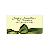Romantic Olive Green Faux Satin Bow Wedding label