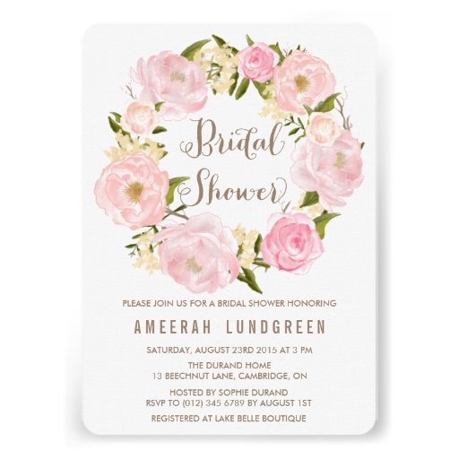 Romantic Peonies Wreath Bridal Shower Invitation (front side)