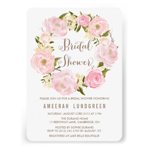 Romantic Peonies Wreath Bridal Shower Invitation