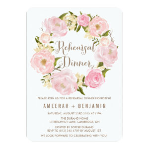 Romantic Peonies Wreath Rehearsal Dinner Invite 5