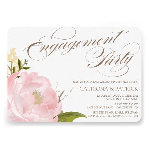 Romantic Peony Flower Engagament Party Invitation