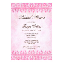 Romantic pink lace damask bridal shower invitation