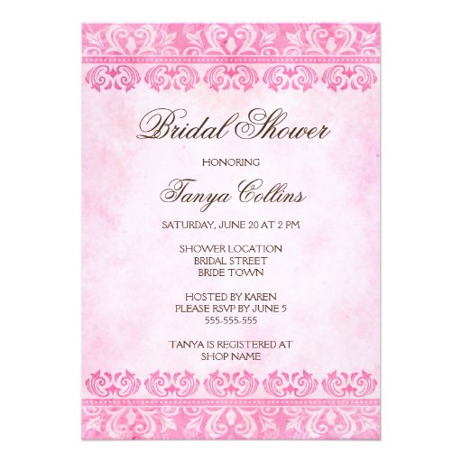 Romantic pink lace damask bridal shower invitation