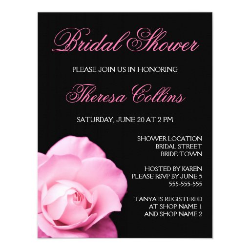 Romantic pink rose wedding bridal shower invite