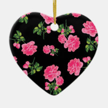 Romantic pink roses heart ornament - black