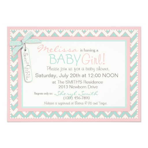 Romantic Pink Tutu & Chevron Print Baby Shower Invites