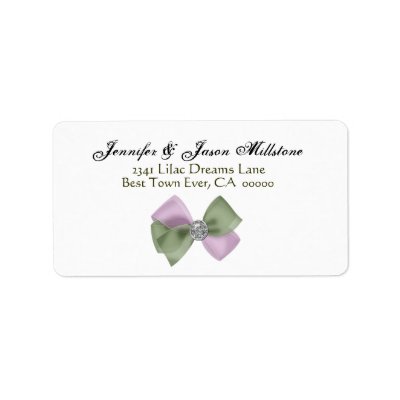 Romantic Purple and Sage Green Bow Wedding Label by JaclinArt