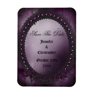 Romantic Purple Gothic Frame Save The Date Wedding fuji_fleximagnet