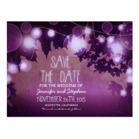 romantic purple night lights vintage save the date post card