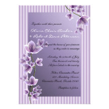 Romantic Purple Pinstripe Lilac Floral Wedding Announcement