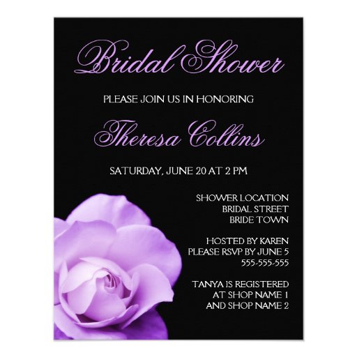 Romantic purple rose wedding bridal shower invite