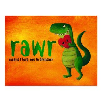 Romantic RAWR T-rex Dinosaur Post Card