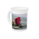 Romantic Red Rose and Sea Shells Beverage Pitcher