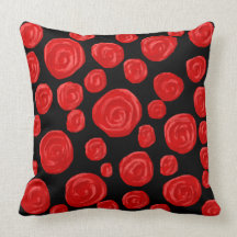 Romantic red roses on black background. throw pillow