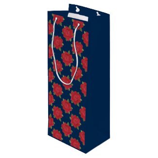 Romantic Red Roses on Blue Custom Wine Gift Bag