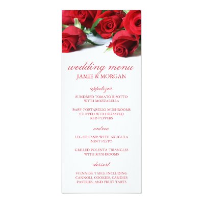 Romantic Red Roses Wedding Menu 4" X 9.25" Invitation Card