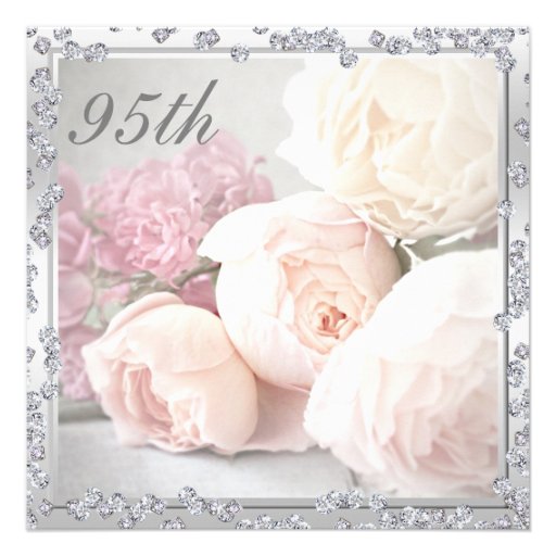 Romantic Roses & Diamonds 95th Birthday Party Personalized Invitation