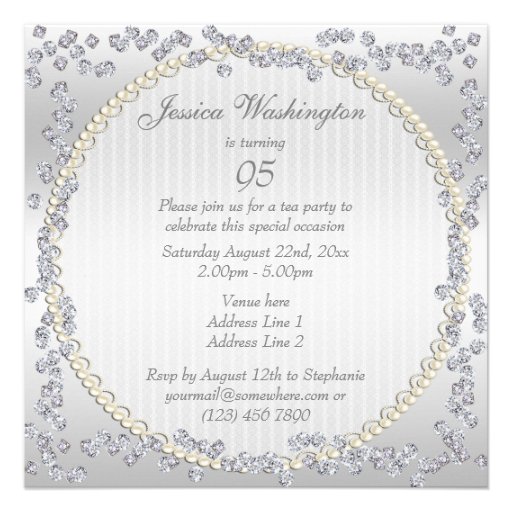 Romantic Roses & Diamonds 95th Birthday Party Personalized Invitation