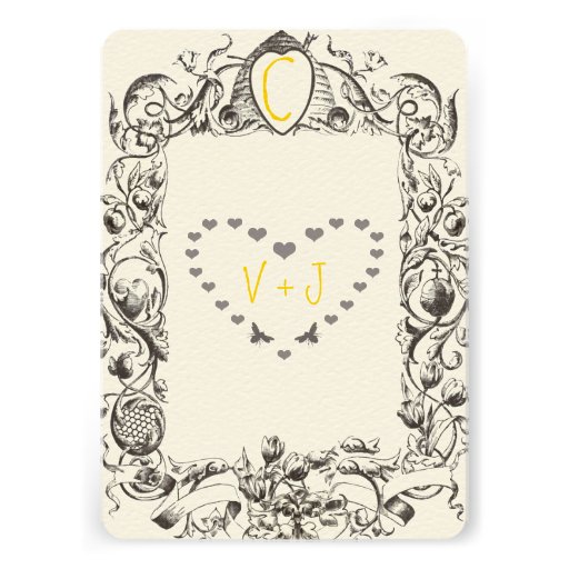 Romantic Rustic Bee & Bee Hive Scrolled Floral Card