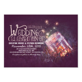 Romantic rustic mason jar & fireflies wedding 5x7 paper invitation card