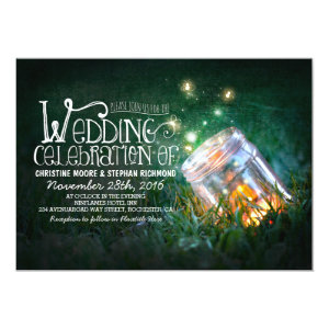 Romantic rustic mason jar & fireflies wedding custom announcements