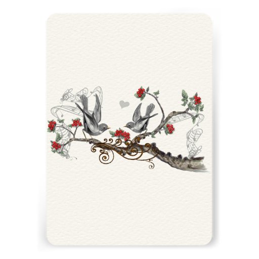 Romantic Rustic Red Vintage Birds Wedding Invite