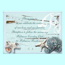 Romantic Seashells Beach Wedding Reception invitations