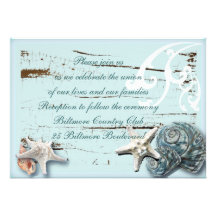Romantic Seashells Beach Wedding Reception Personalized Invite