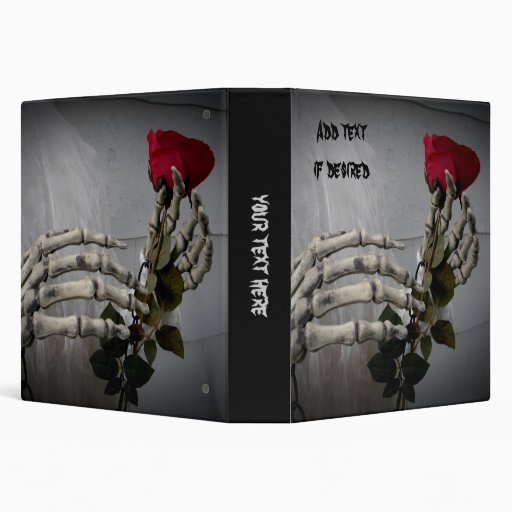 Romantic skeleton hands with red rose medium vinyl binders