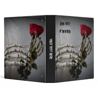 Romantic skeleton hands with red rose small binder