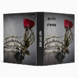 Romantic skeleton hands with red rose small vinyl binder