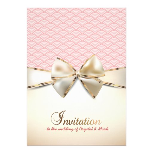 romantic soft pink, white, gold wedding invitation