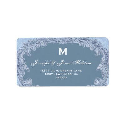 Romantic Steel Blue Vintage Monogram Address Label by JaclinArt