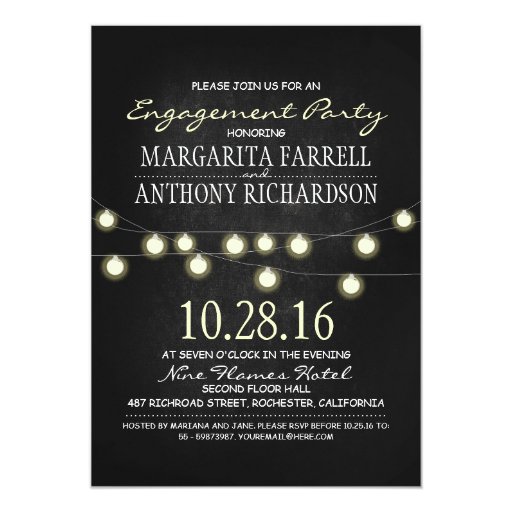 Romantic string lights chalkboard engagement party 5x7 paper invitation card Zazzle