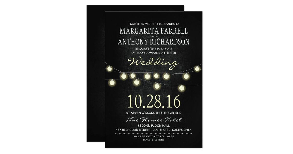 Romantic string lights chalkboard wedding invites Zazzle
