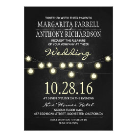 Romantic string lights chalkboard wedding invites