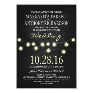 Romantic string lights chalkboard wedding invites