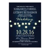 Romantic string lights navy wedding invites